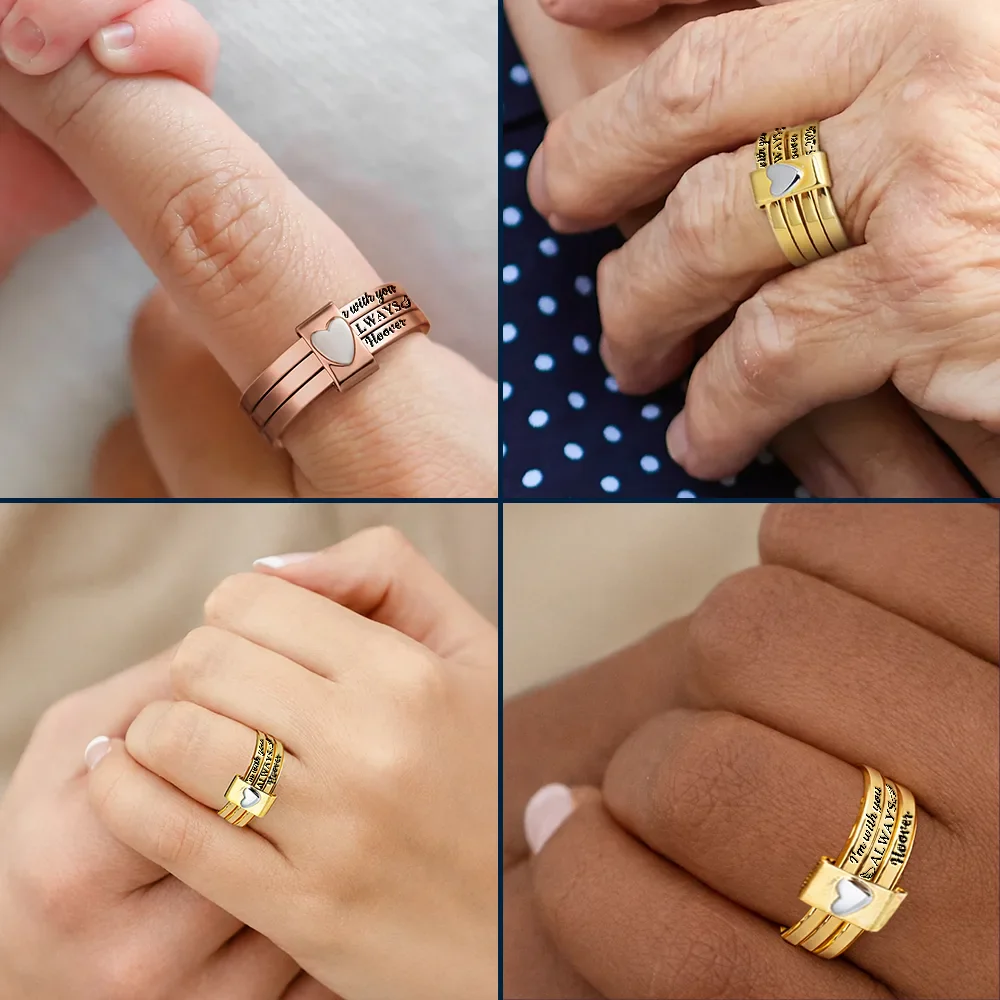 Memorial I'm With You Always - Personalized Heart Stacking Rings - Image 5