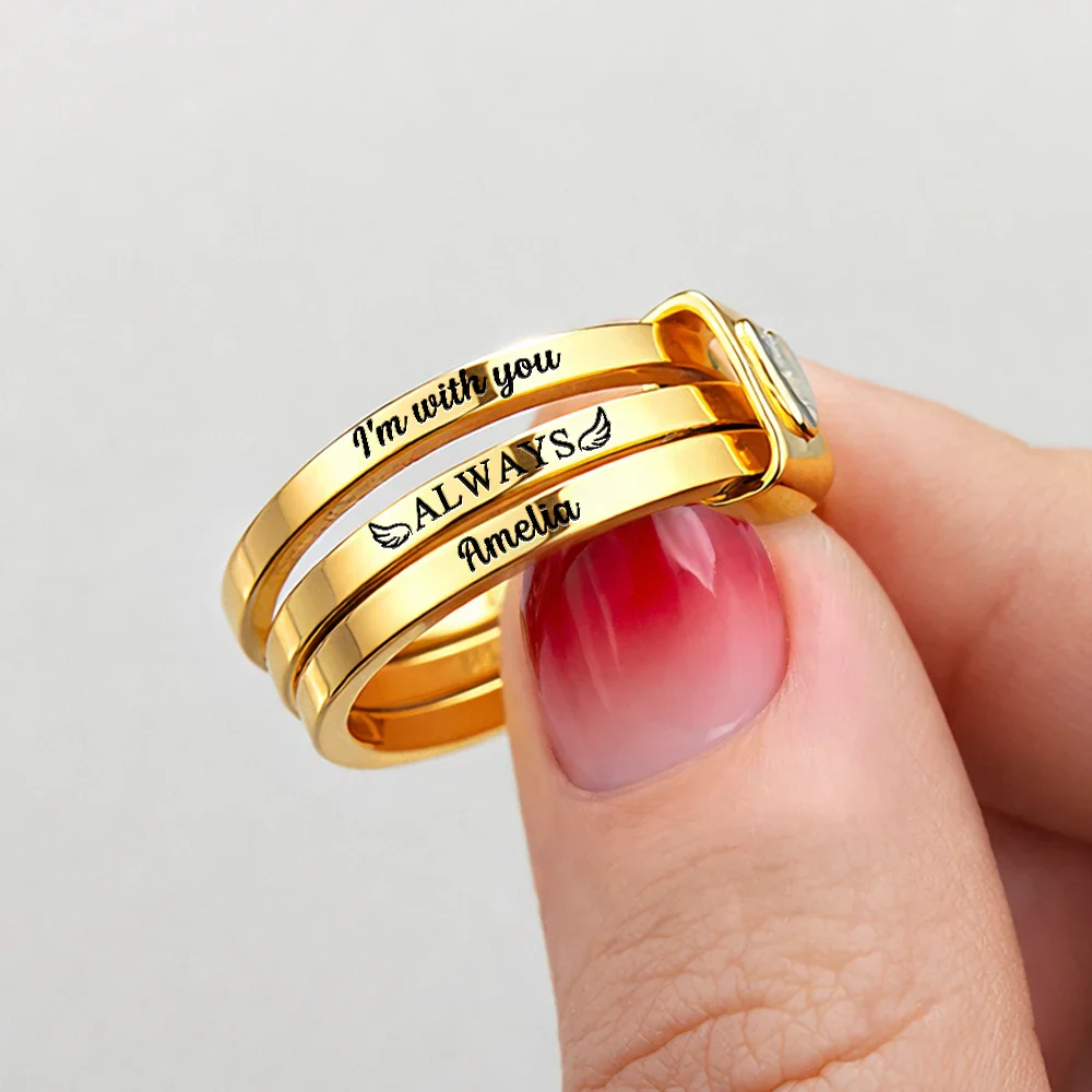 Memorial I'm With You Always - Personalized Heart Stacking Rings - Image 6