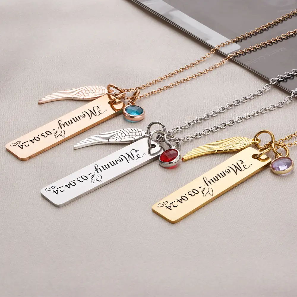 Memorial Mom Grandma Birth Month Gemstone - Personalized Birthstone Charm Necklace - Image 3