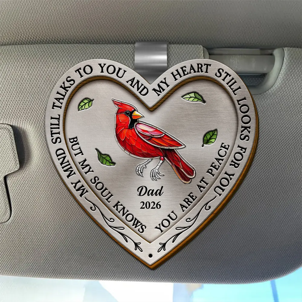 Memorial My Mind Still Talks To You Heart Shaped - Personalised Custom Shaped Car Visor Clip - Image 2