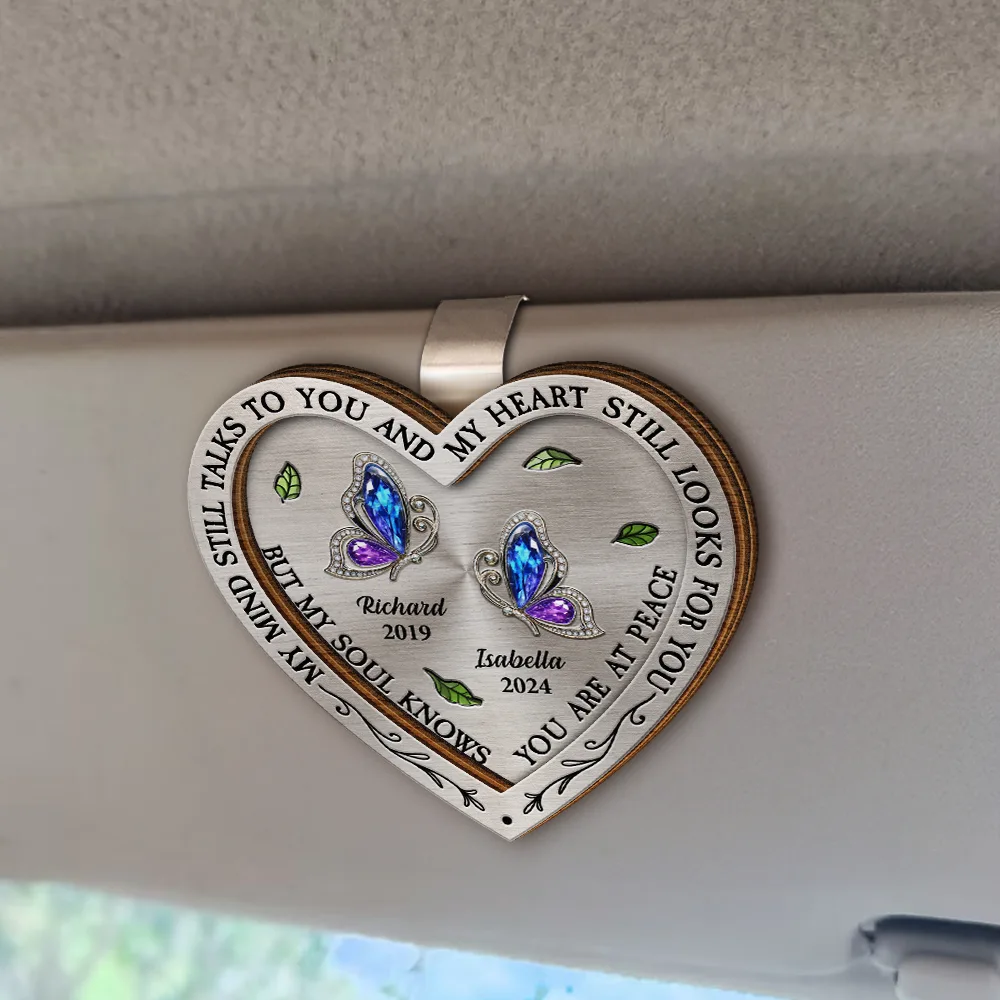 Memorial My Mind Still Talks To You Heart Shaped - Personalised Custom Shaped Car Visor Clip - Image 3
