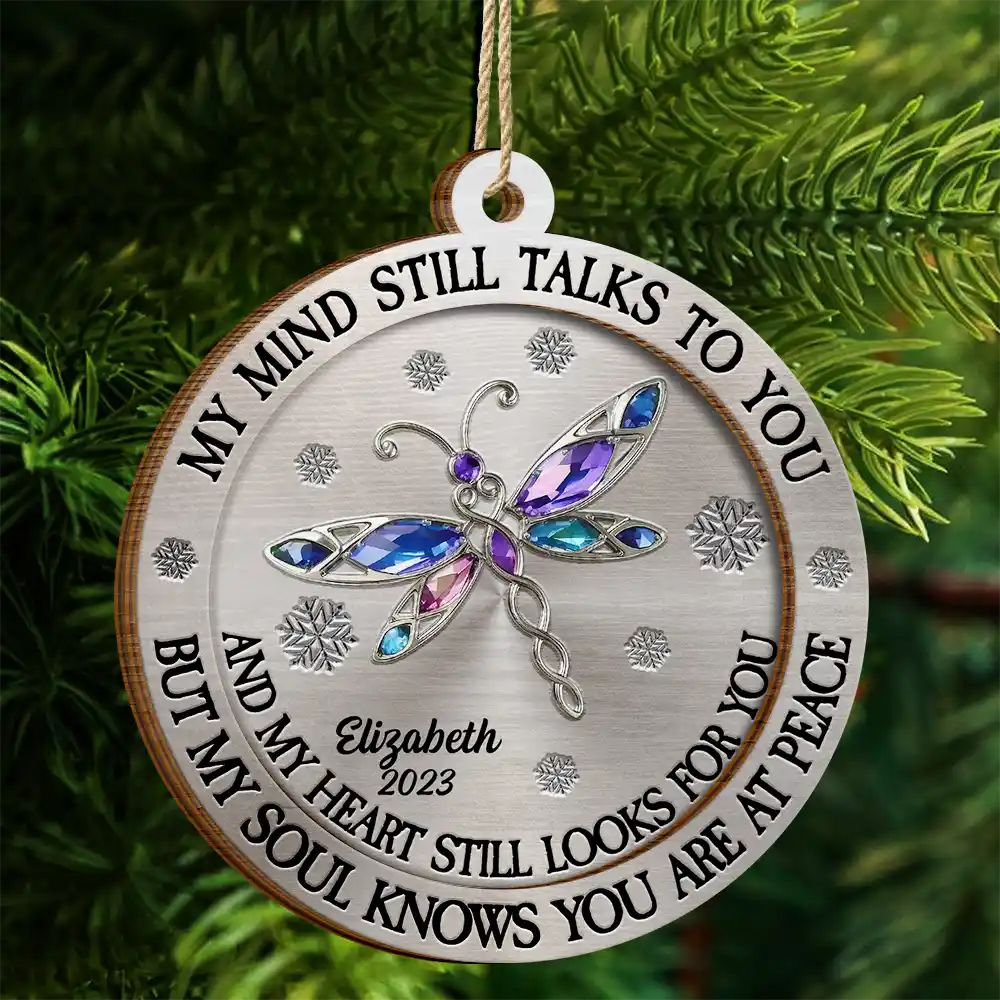 Memorial My Mind Still Talks To You - Personalized 2-Layered Wooden Ornament - Image 4