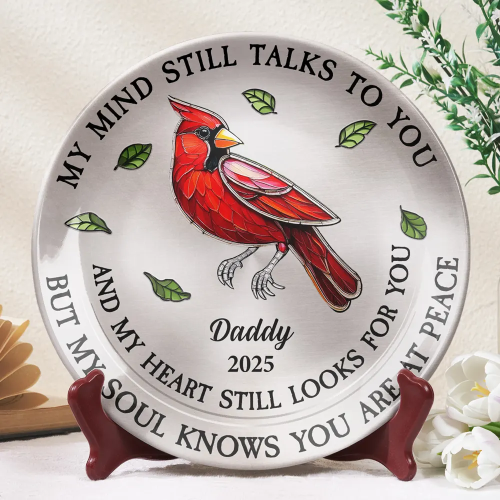 Memorial My Mind Still Talks To You - Personalized Ceramic Plate - Image 2
