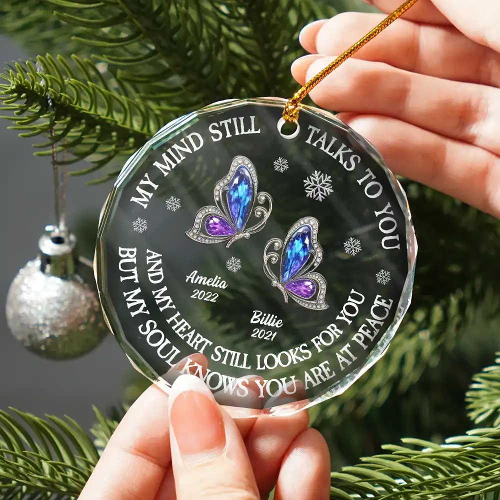 Memorial My Mind Still Talks To You - Personalized Circle Glass Ornament - Image 2