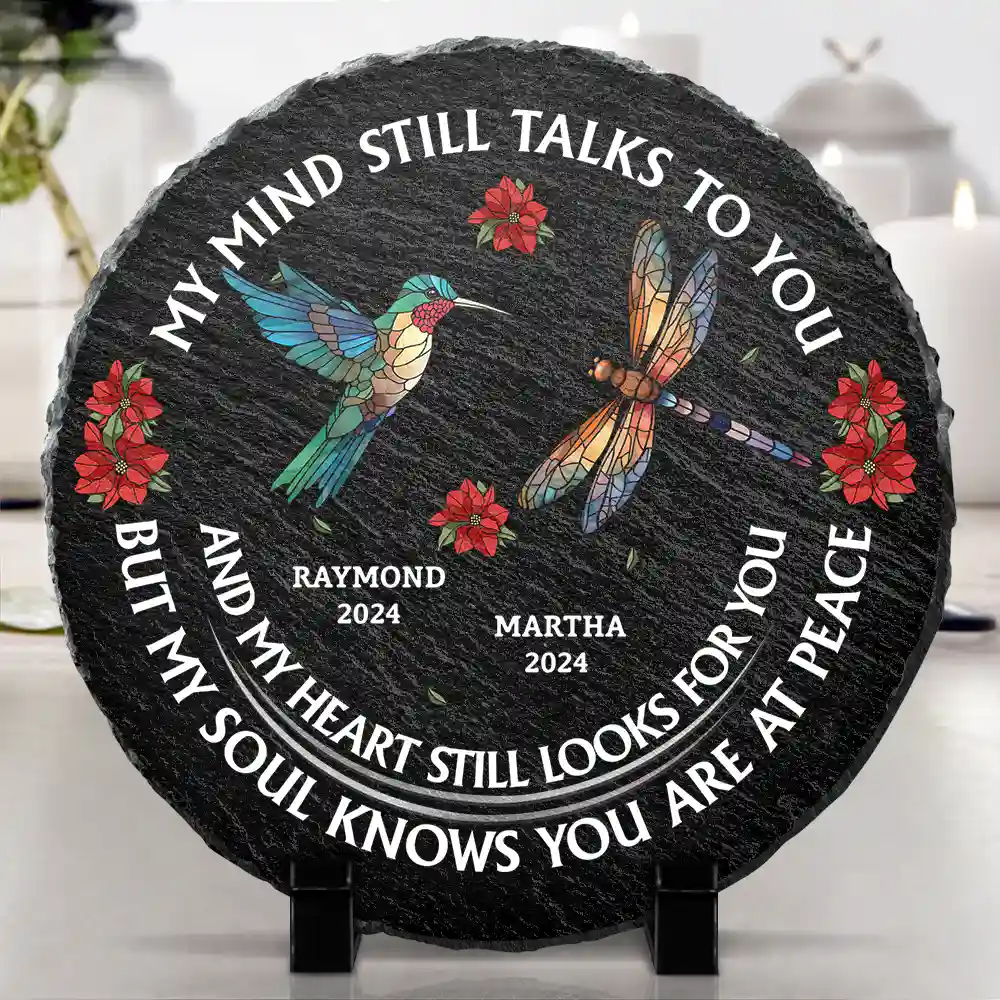 Memorial My Mind Still Talks To You - Personalized Circle Memorial Garden Stone - Image 4