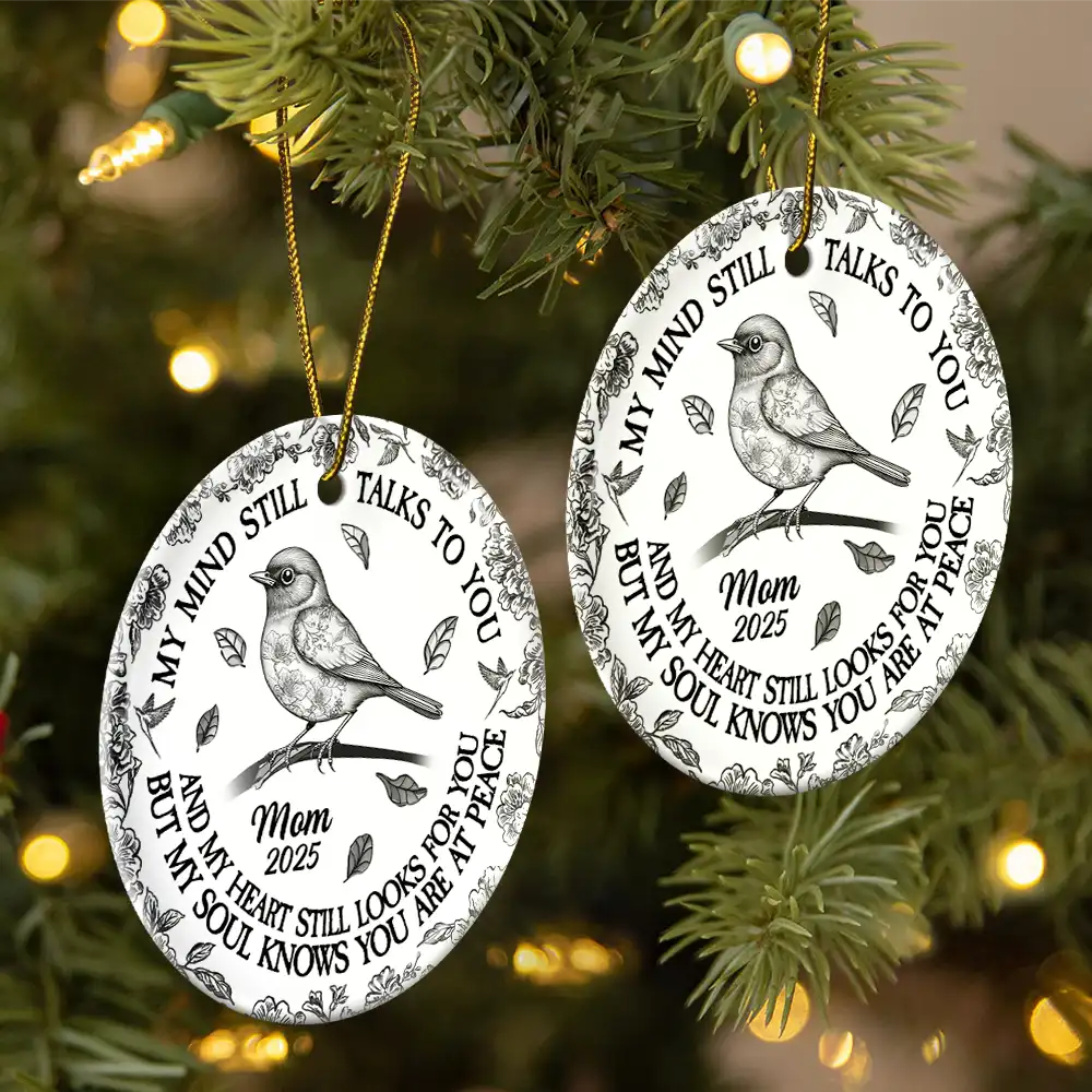 Memorial My Mind Still Talks To You Toile - Personalized Circle Ceramic Ornament - Image 2