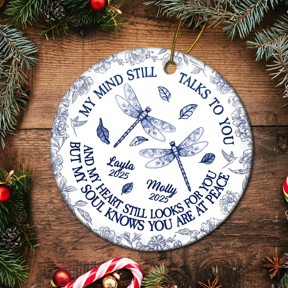 Memorial My Mind Still Talks To You Toile - Personalized Circle Ceramic Ornament - Image 5