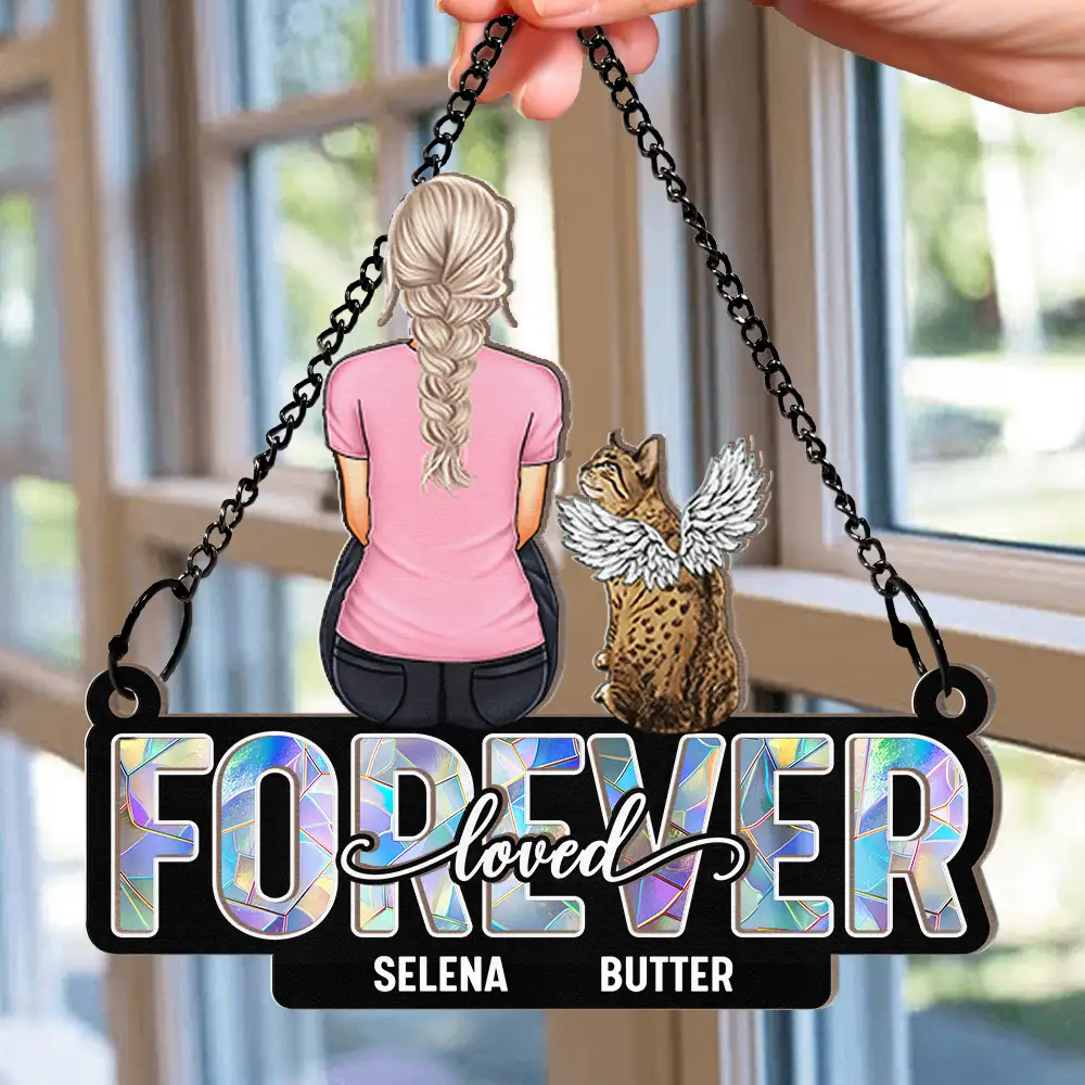 Memorial Pet Forever Loved - Personalized Window Hanging Suncatcher Ornament - Image 2