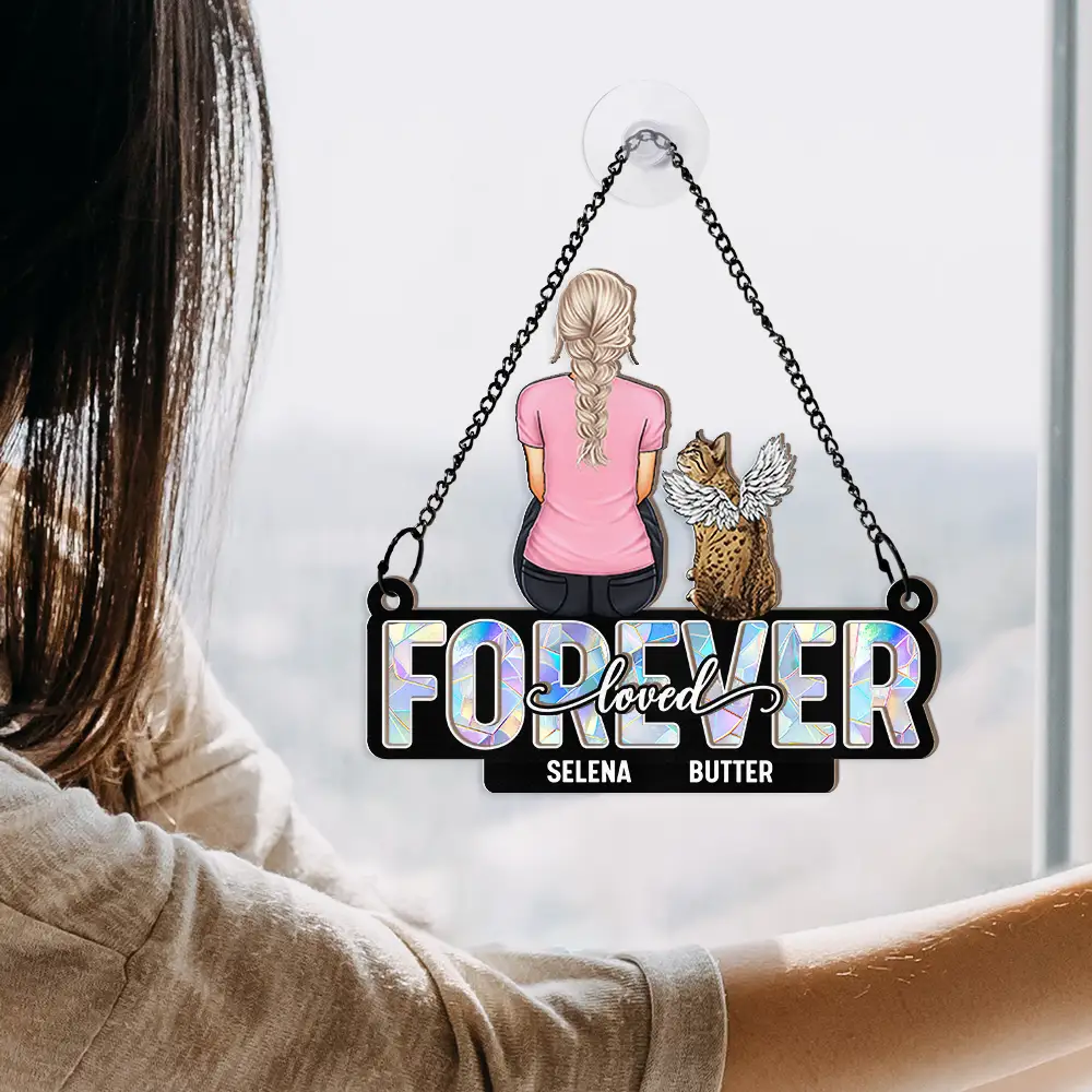 Memorial Pet Forever Loved - Personalized Window Hanging Suncatcher Ornament - Image 4