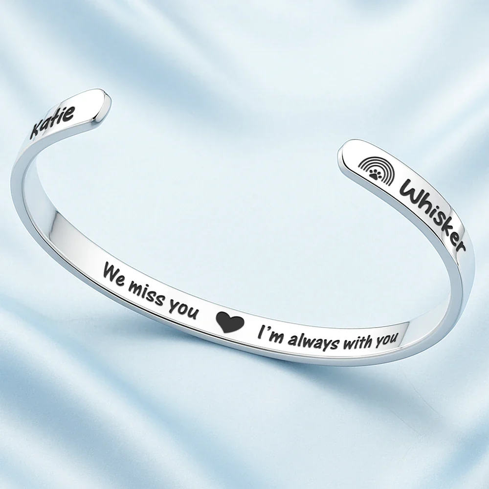 Memorial Pet Loss I Miss You I Know - Personalized Bangle Bracelet Cuff - Image 3