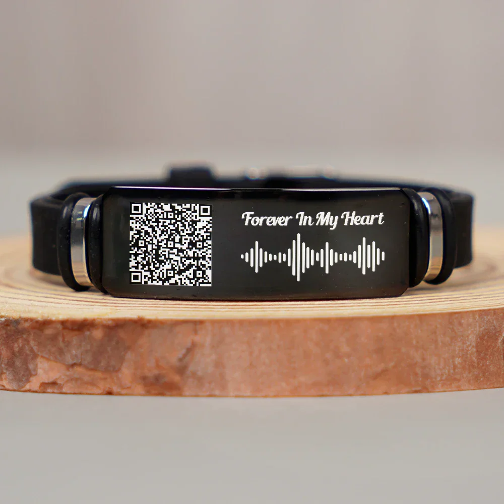 Memorial Voice Recording QR Code Forever In My Heart - Personalized Engraved Bracelet - Image 4