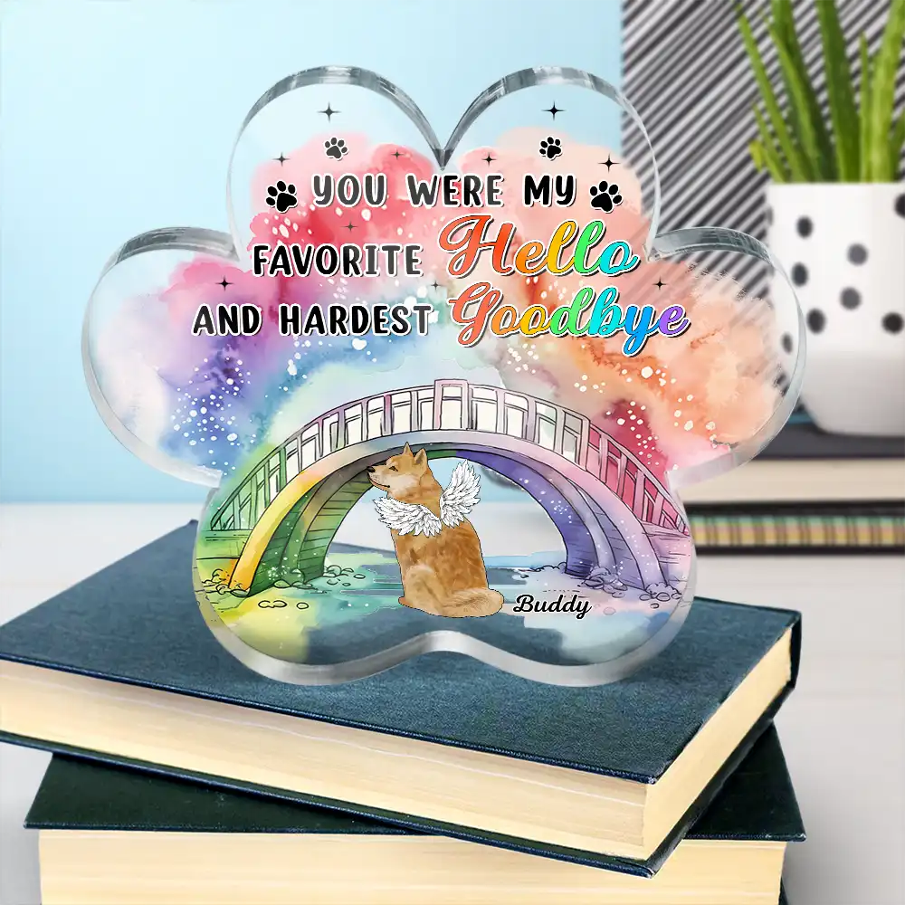 Memorial We Will Meet Again At The Rainbow Bridge - Personalized Paw Shaped Acrylic Plaque - Image 4