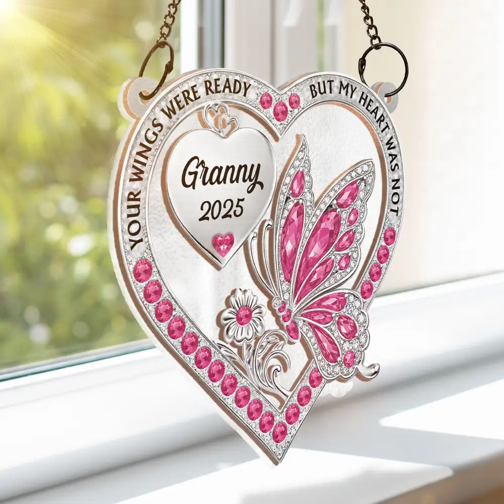 Memorial Your Wings Were Ready 3D Effect - Personalized Window Hanging Suncatcher Ornament - Image 3