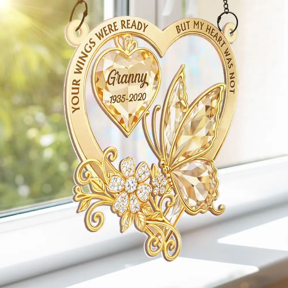 Memorial Your Wings Were Ready Diamond 3D Effect - Personalized Window Hanging Suncatcher Ornament - Image 3