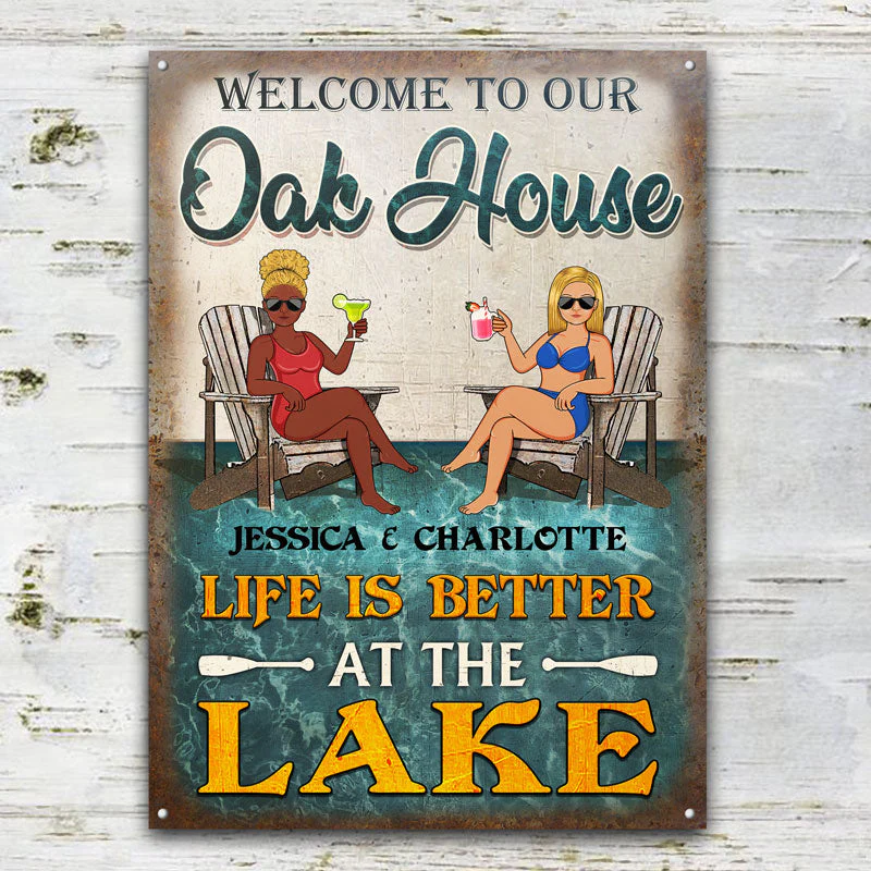 Memories Made At The Lake Last A Lifetime Husband Wife Couple - Lake House Sign - Personalized Custom Classic Metal Signs - Image 2