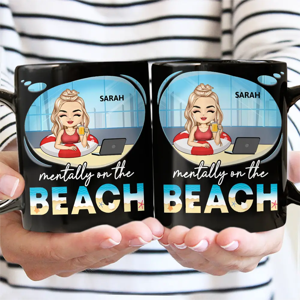 Mentally On The Beach - Personalized Black Mug - Image 2