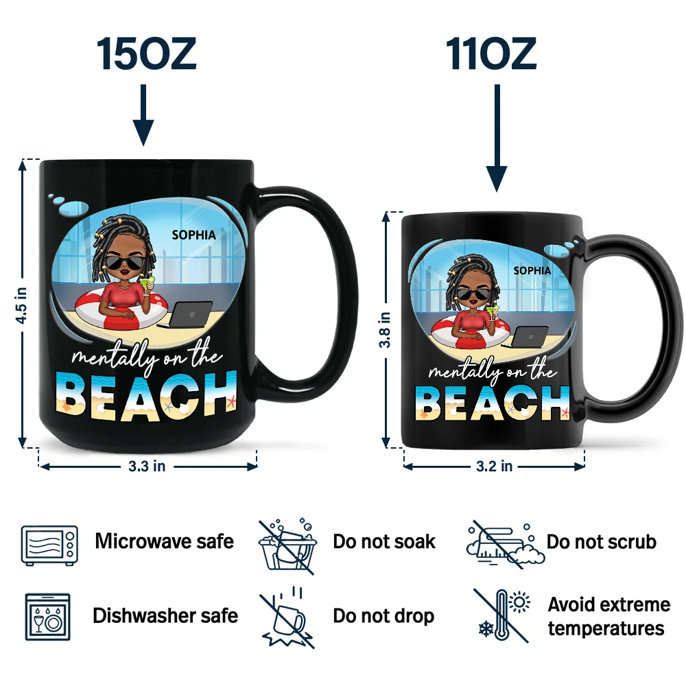Mentally On The Beach - Personalized Black Mug - Image 4