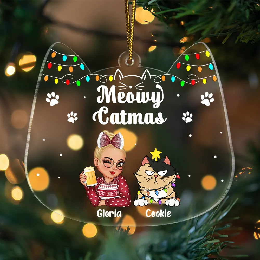 Meowy Catmas Cat Mom - Personalized Custom Shaped Acrylic Ornament - Image 3