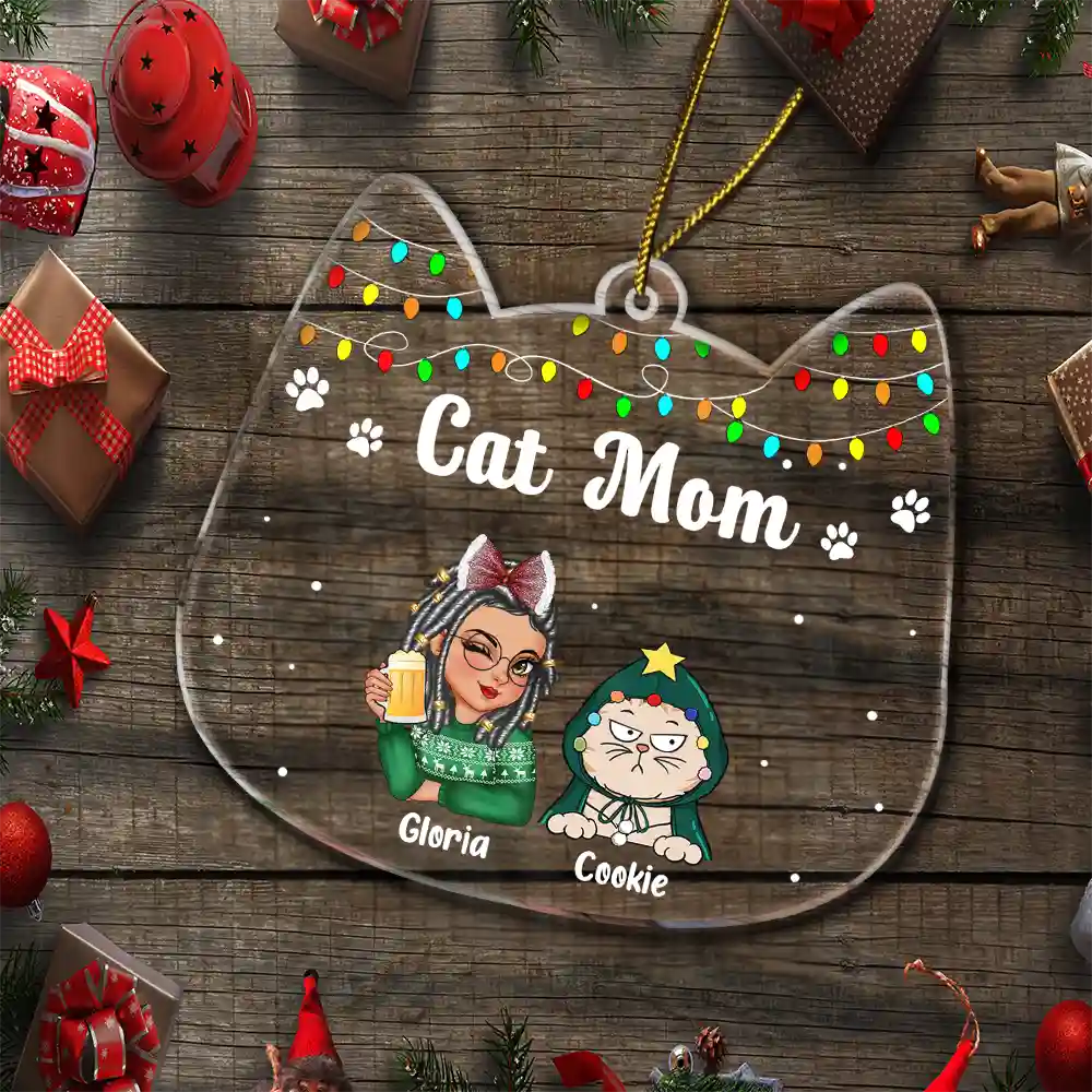 Meowy Catmas Cat Mom - Personalized Custom Shaped Acrylic Ornament - Image 5