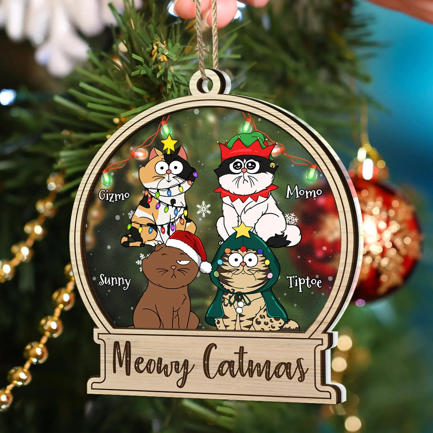 Meowy Catmas - Christmas Gift For Cat Lovers - Personalized 2-Layered Mix Ornament - Image 4