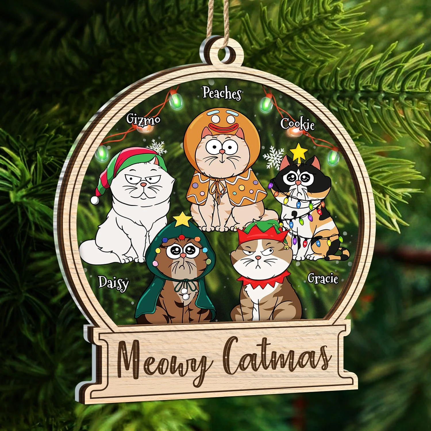 Meowy Catmas - Christmas Gift For Cat Lovers - Personalized 2-Layered Mix Ornament - Image 5