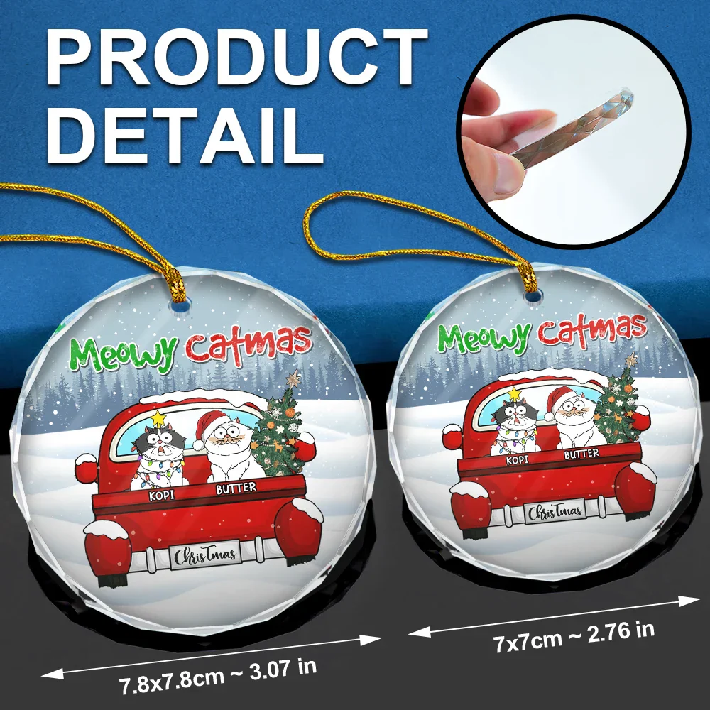 Meowy Catmas Christmas - Personalized Circle Glass Ornament - Image 6