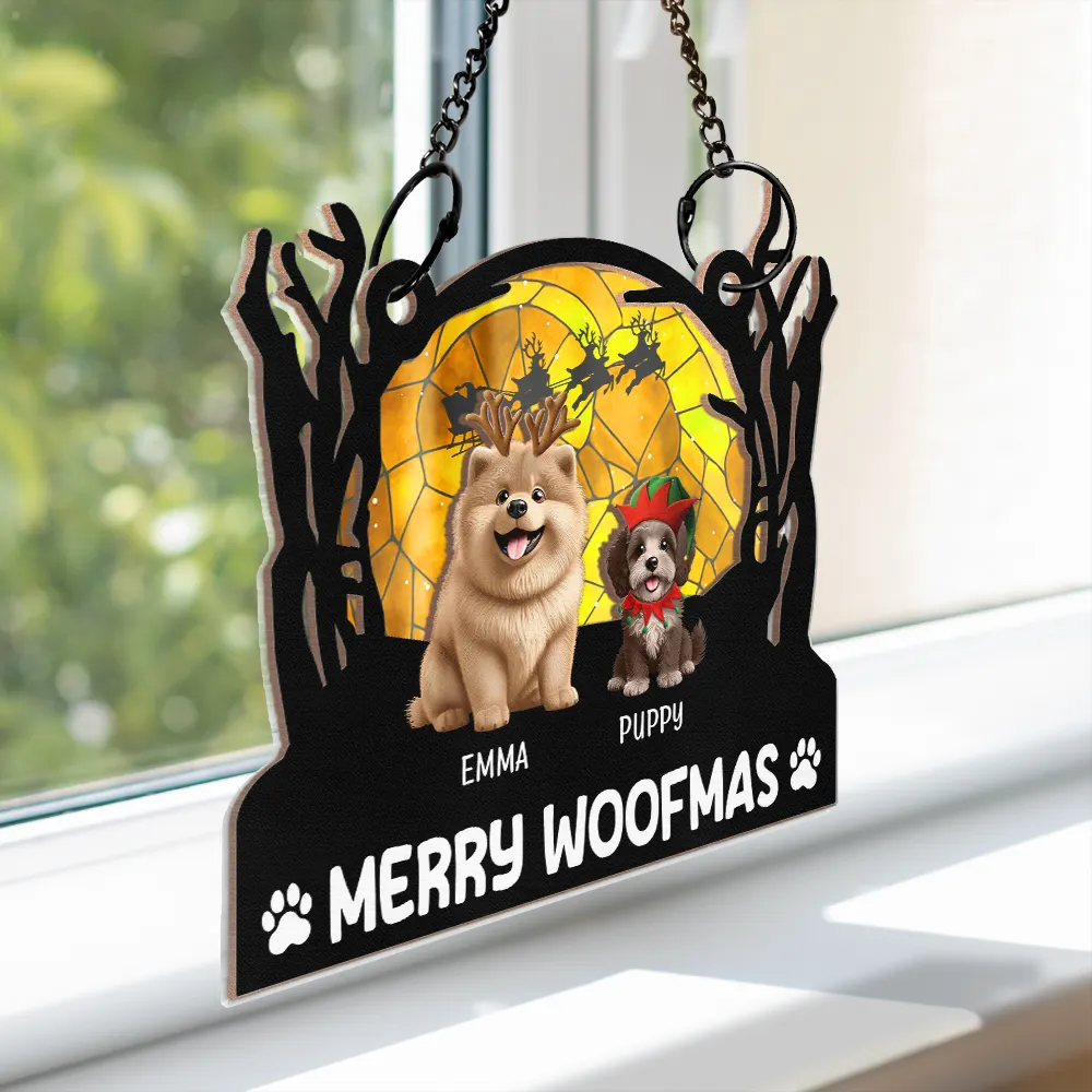 Meowy Catmas Christmas Pet Lovers - Personalized Window Hanging Suncatcher Ornament - Image 3