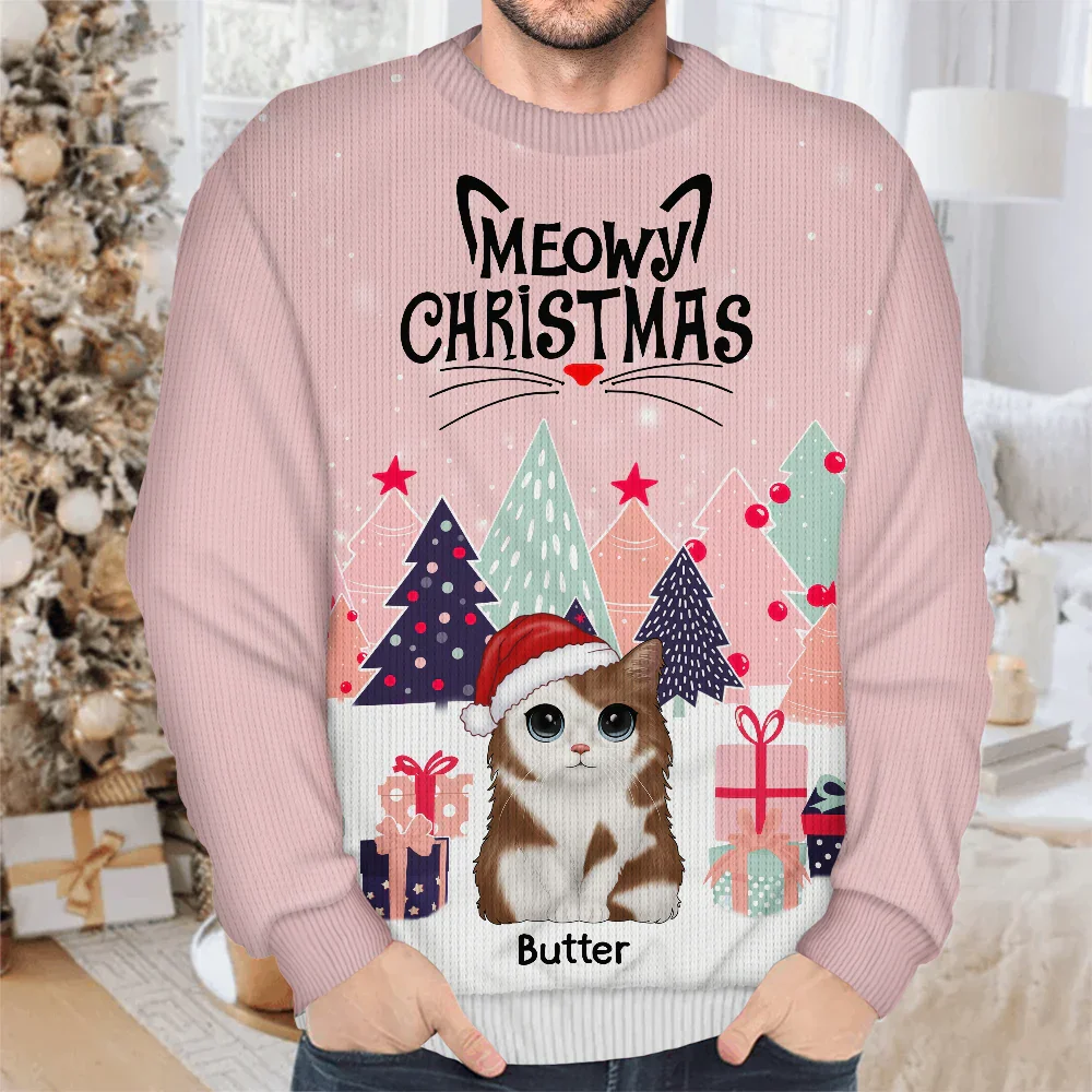 Meowy Catmas Cute Cats With Big Eyes - Personalized Unisex Ugly Sweater - Image 4