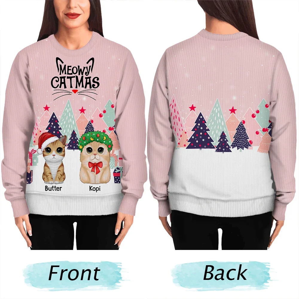 Meowy Catmas Cute Cats With Big Eyes - Personalized Unisex Ugly Sweater - Image 5