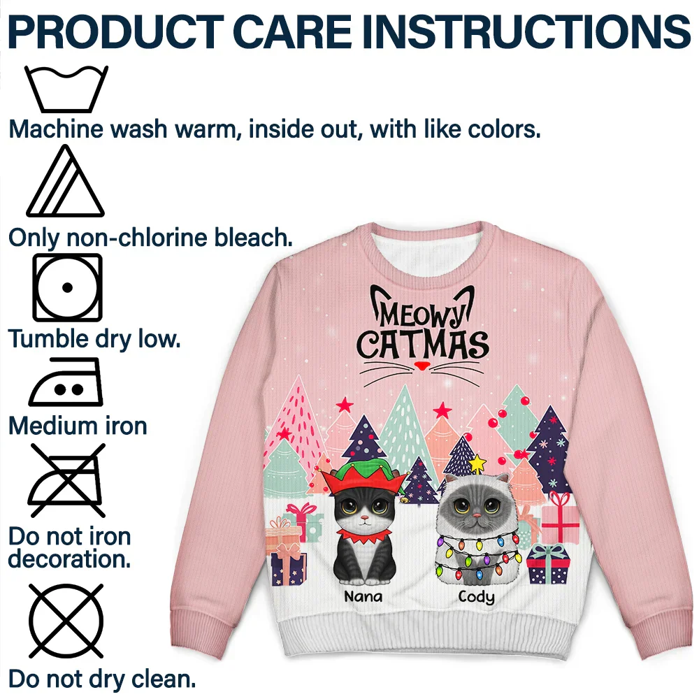 Meowy Catmas Cute Cats With Big Eyes - Personalized Unisex Ugly Sweater - Image 7