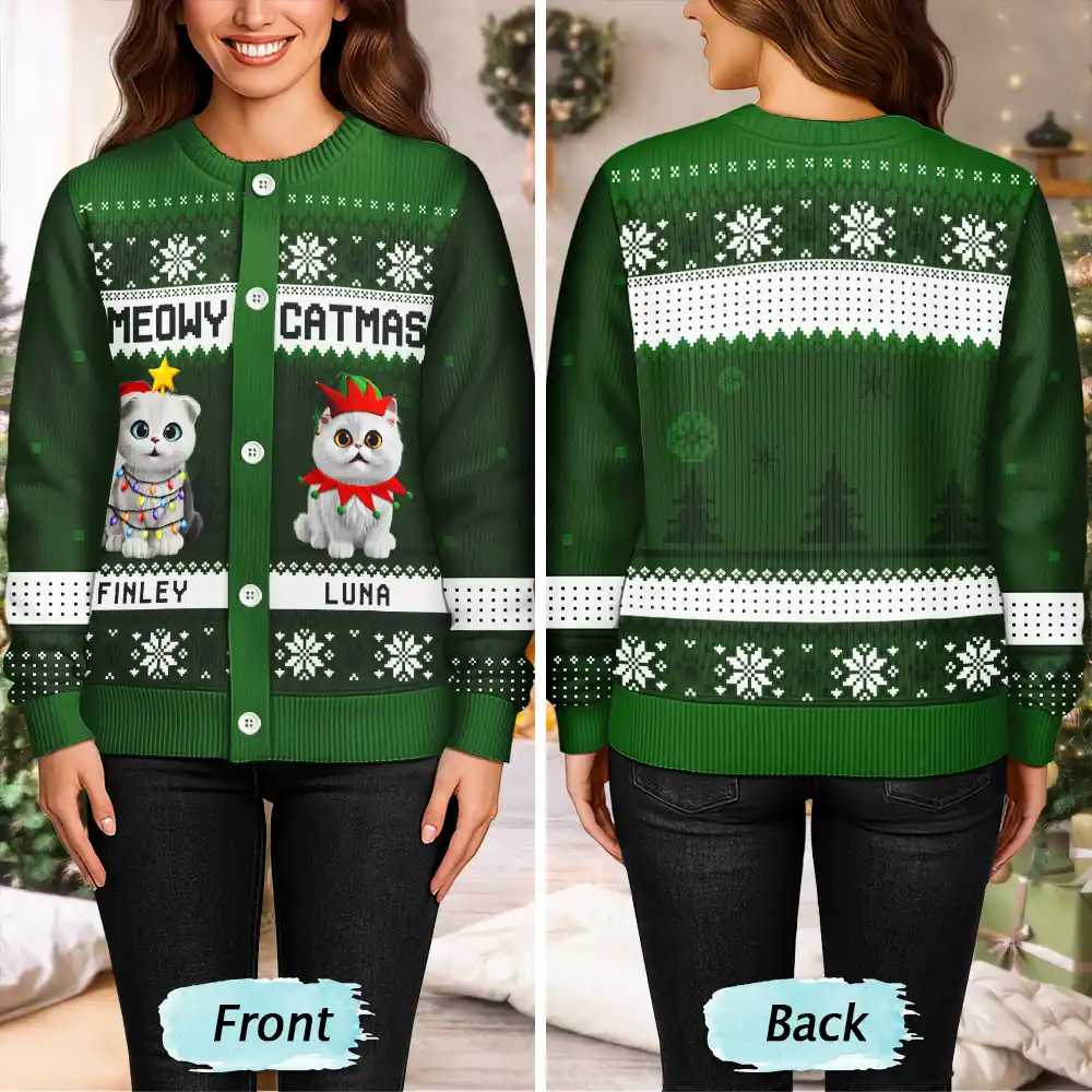 Meowy Catmas Funny 3D Effect Cats - Personalized Cardigan - Image 4