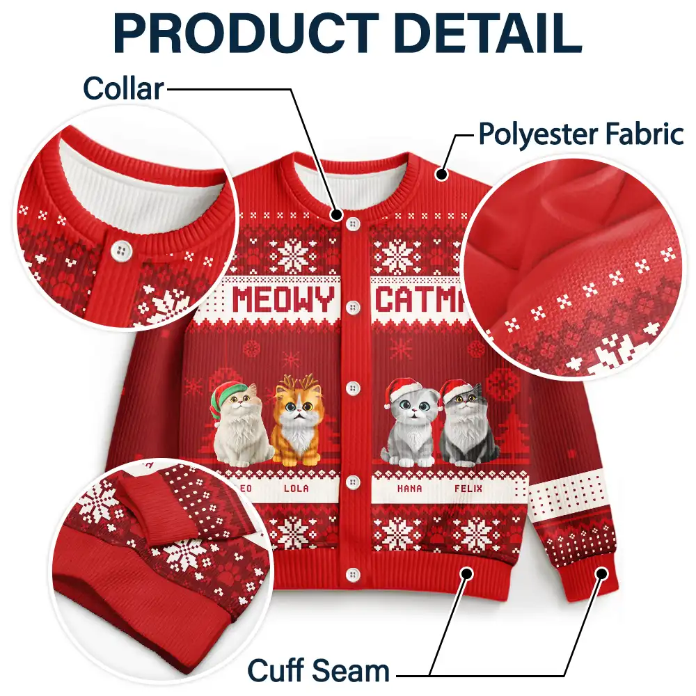 Meowy Catmas Funny 3D Effect Cats - Personalized Cardigan - Image 5