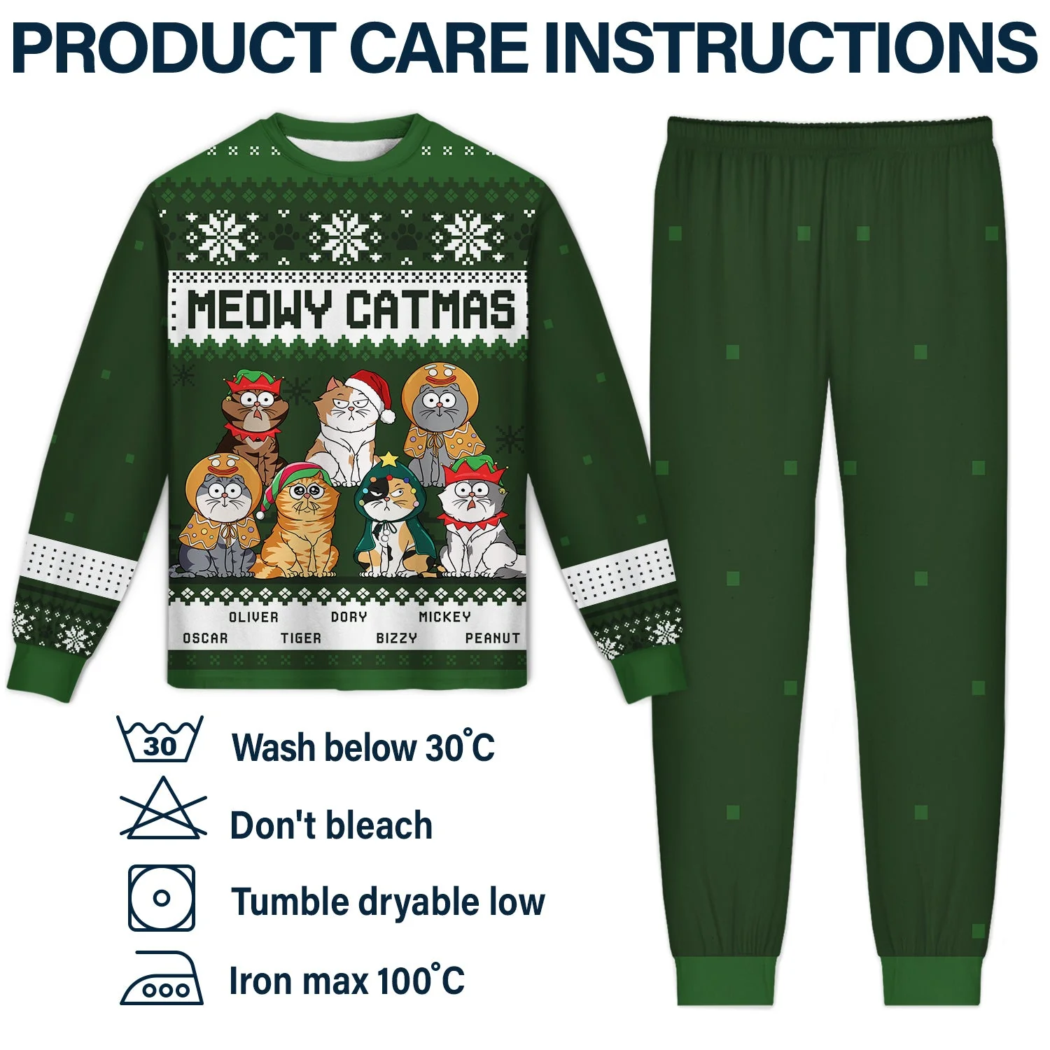 Meowy Catmas Funny Cartoon Cats - Christmas Gift For Cat Lovers, Cat Moms, Cat Dads - Personalized Unisex Pajamas Set - Image 5