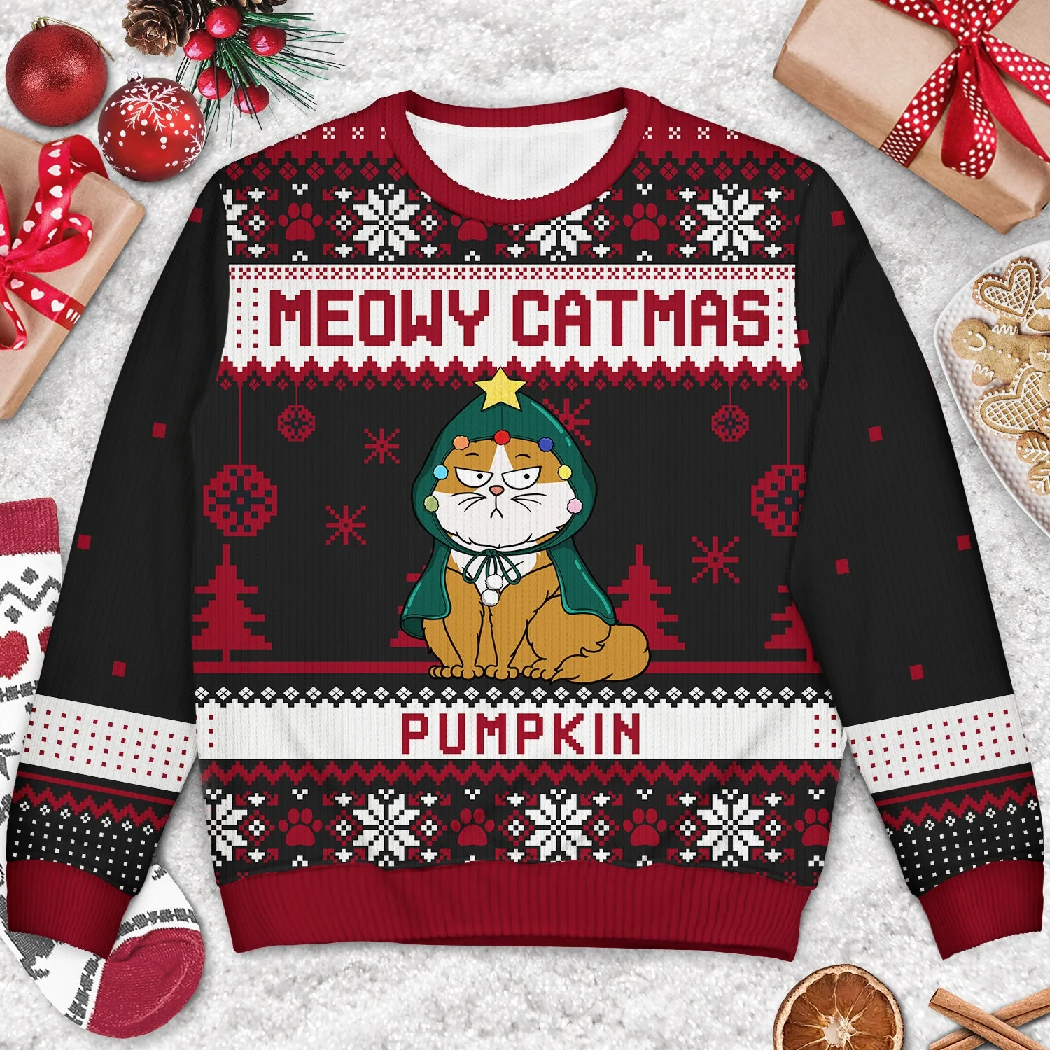 Meowy Catmas Funny Cartoon Cats - Christmas Gift For Cat Lovers, Cat Moms, Cat Dads - Personalized Unisex Ugly Sweater - Image 3