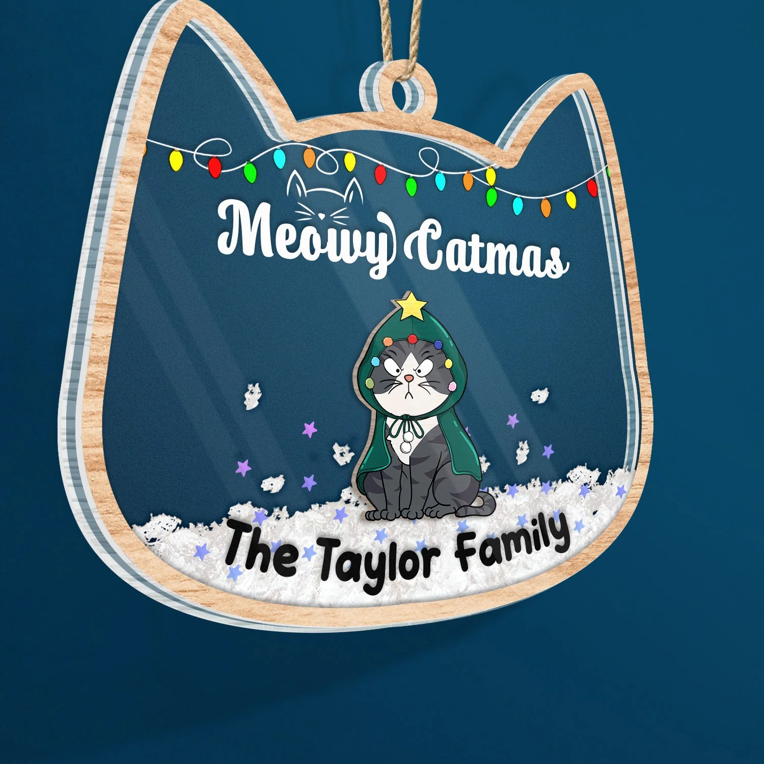 Meowy Catmas Funny Cartoon Cats - Christmas Gift For Cat Lovers - Personalized 3-Layered Acrylic Shaker Ornament - Image 2