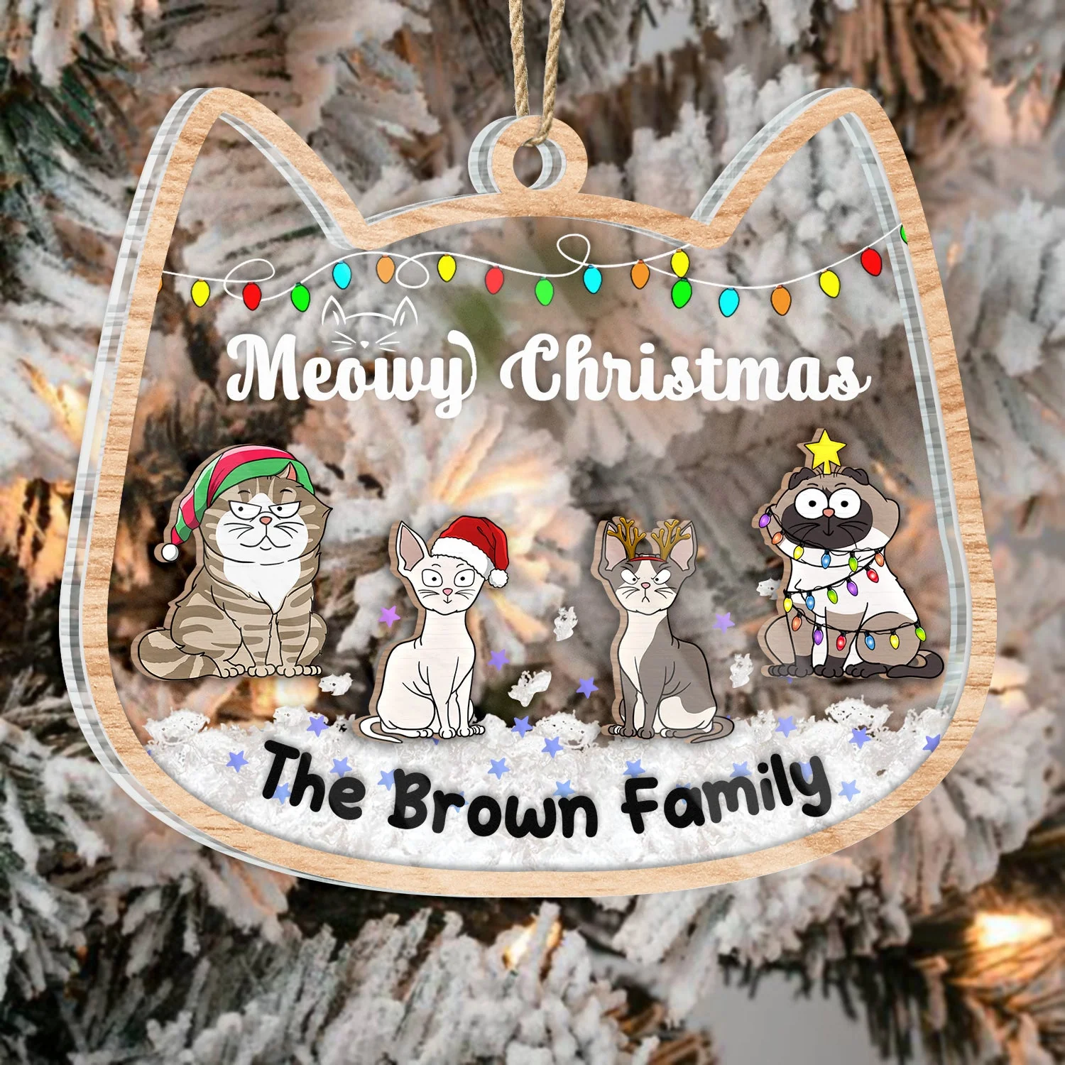 Meowy Catmas Funny Cartoon Cats - Christmas Gift For Cat Lovers - Personalized 3-Layered Acrylic Shaker Ornament - Image 3