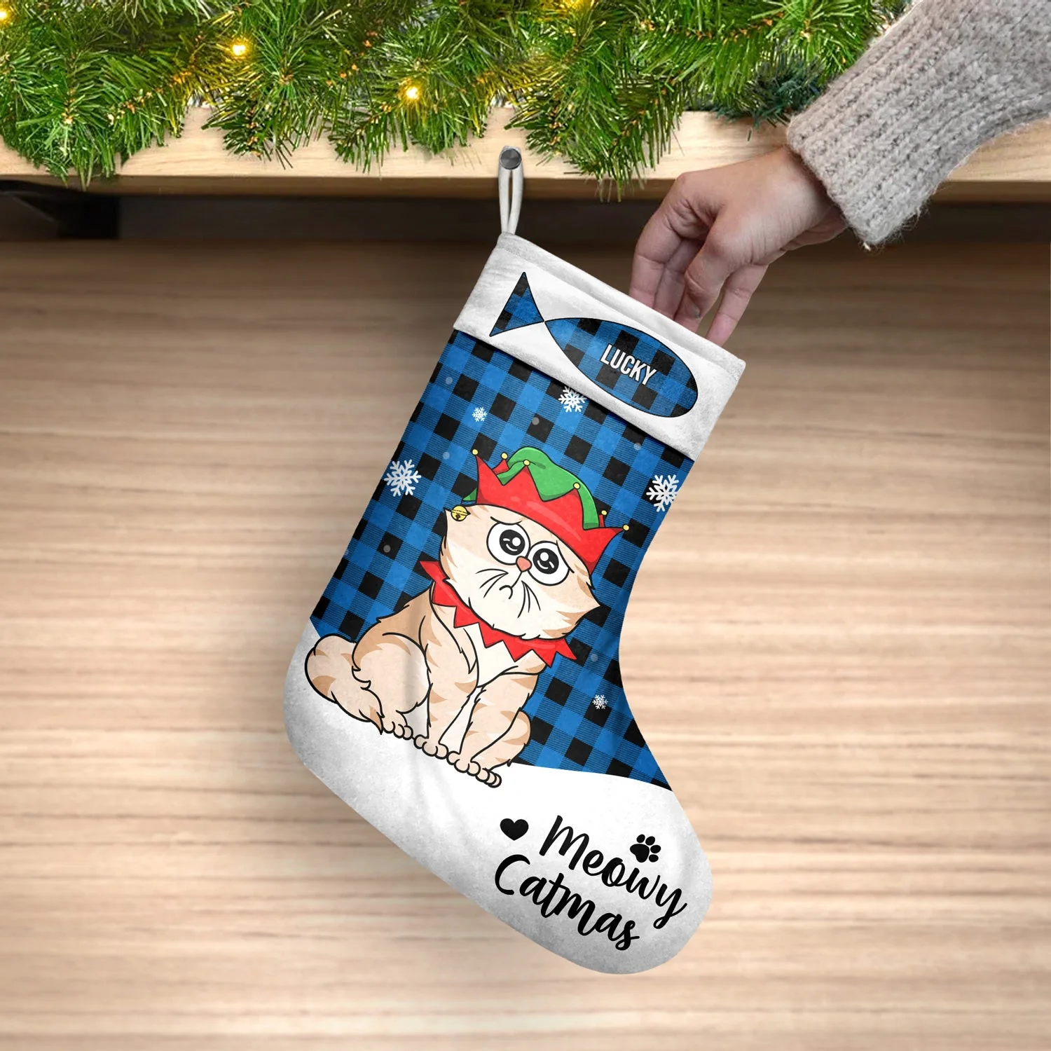 Meowy Catmas Funny Cartoon Cats - Christmas Gift For Cat Lovers - Personalized Christmas Stocking - Image 3