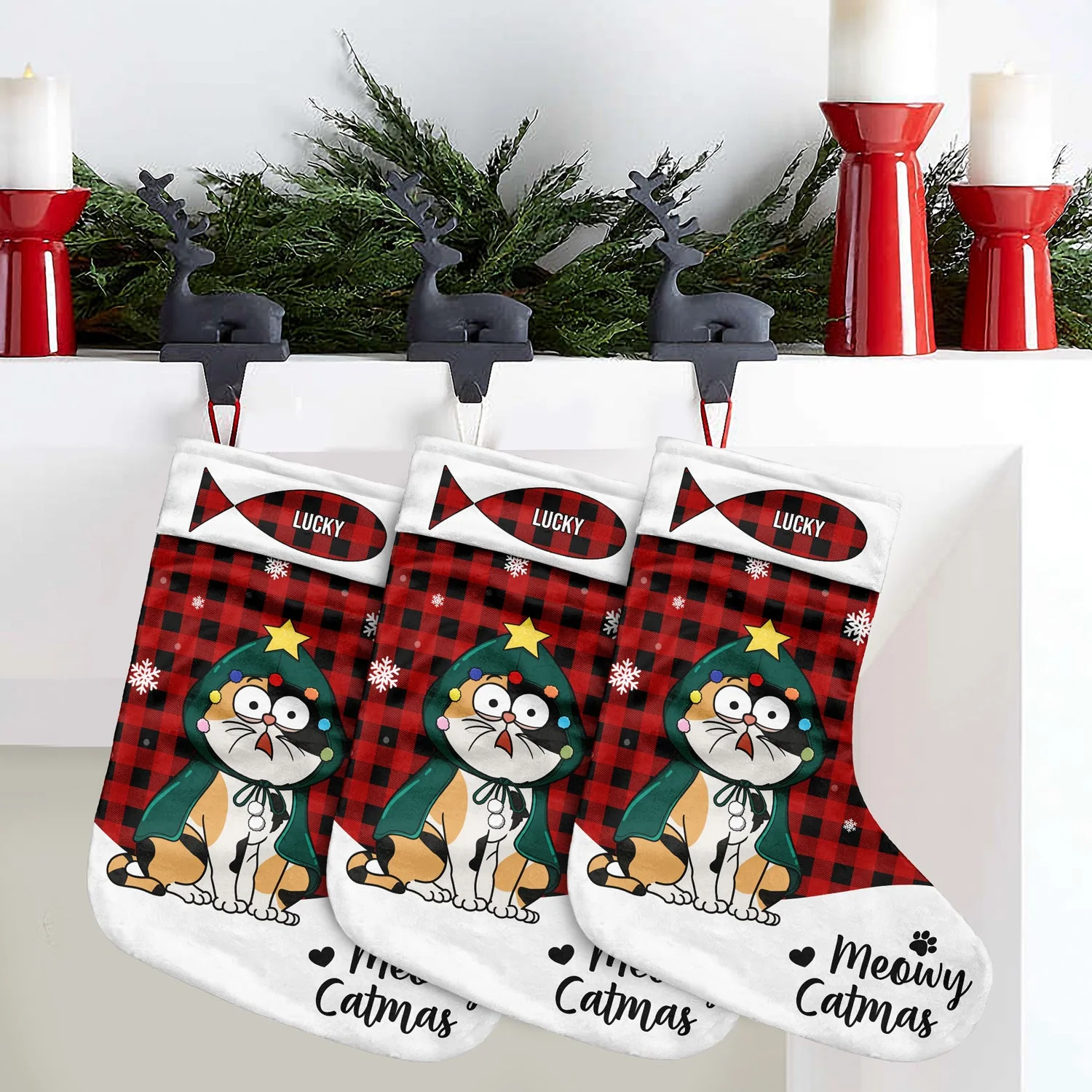Meowy Catmas Funny Cartoon Cats - Christmas Gift For Cat Lovers - Personalized Christmas Stocking - Image 4