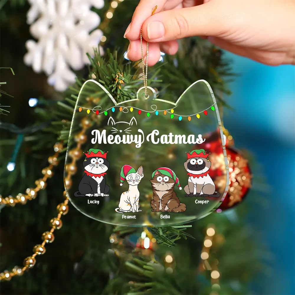 Meowy Catmas Funny Cartoon Cats - Christmas Gift For Cat Lovers - Personalized Custom Shaped Acrylic Ornament - Image 4