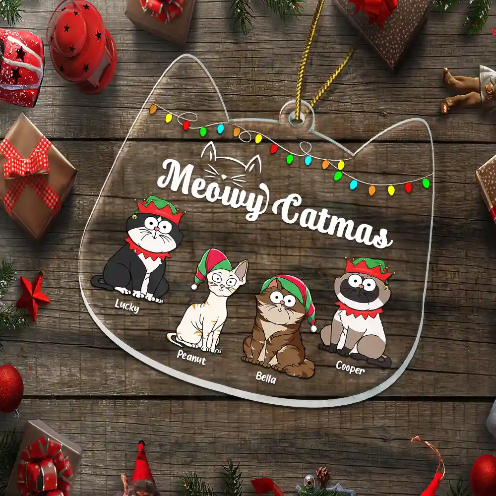 Meowy Catmas Funny Cartoon Cats - Christmas Gift For Cat Lovers - Personalized Custom Shaped Acrylic Ornament - Image 5
