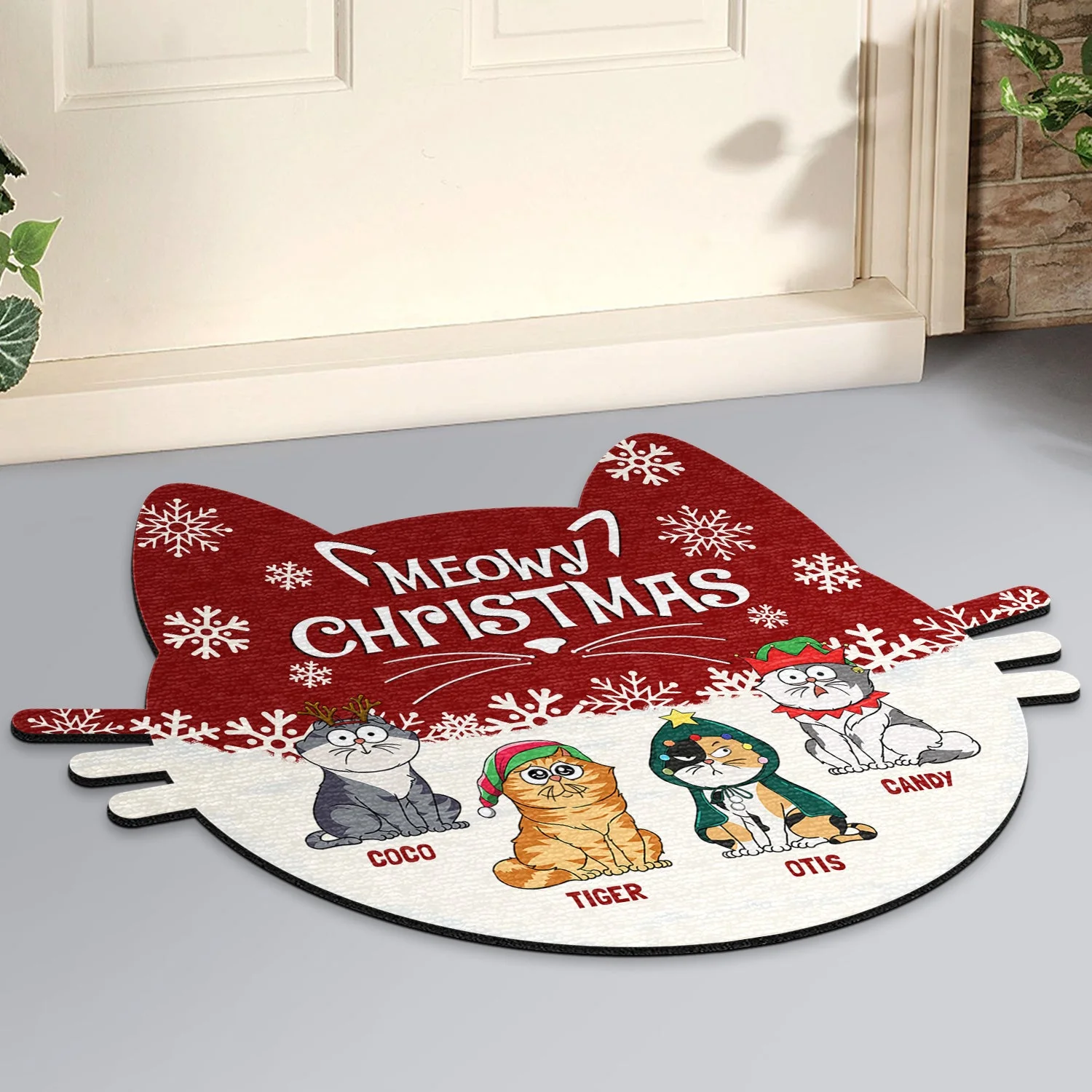 Meowy Catmas Funny Cartoon Cats - Christmas Gift For Cat Lovers - Personalized Custom Shaped Doormat - Image 2