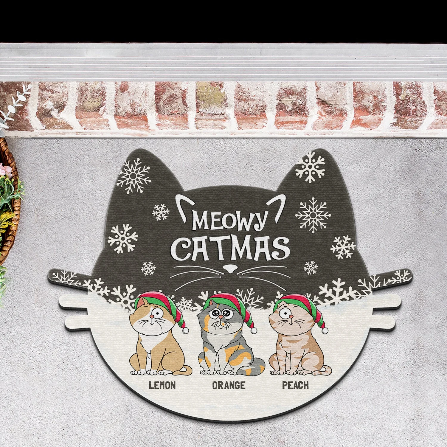 Meowy Catmas Funny Cartoon Cats - Christmas Gift For Cat Lovers - Personalized Custom Shaped Doormat - Image 3