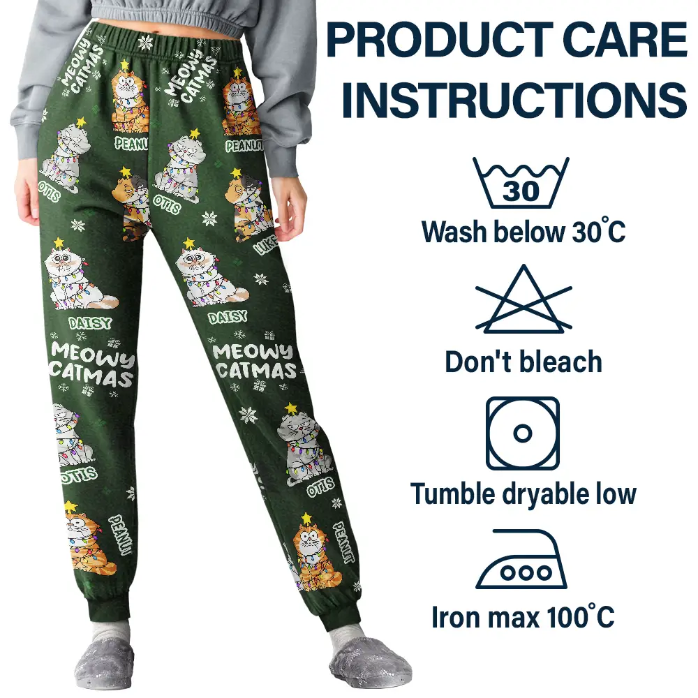 Meowy Catmas Funny Cartoon Cats - Personalized Pajama Pants - Image 5