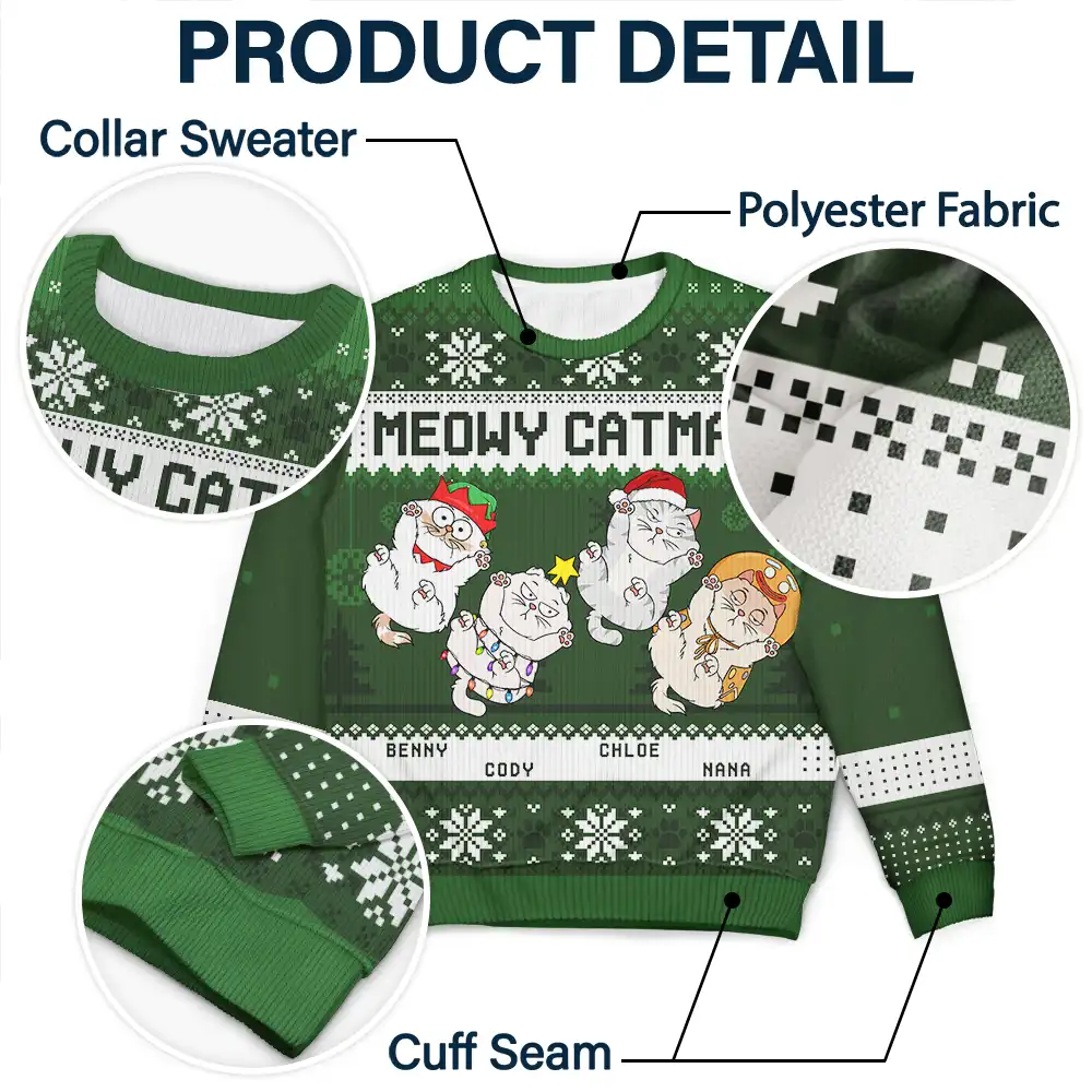Meowy Catmas Funny Cats Showing Tummy - Personalized Unisex Ugly Sweater - Image 6