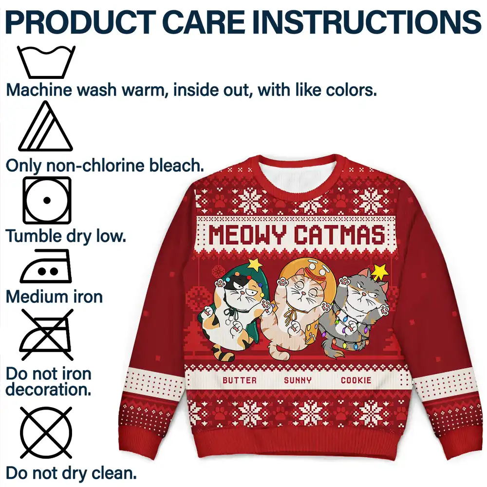 Meowy Catmas Funny Cats Showing Tummy - Personalized Unisex Ugly Sweater - Image 7