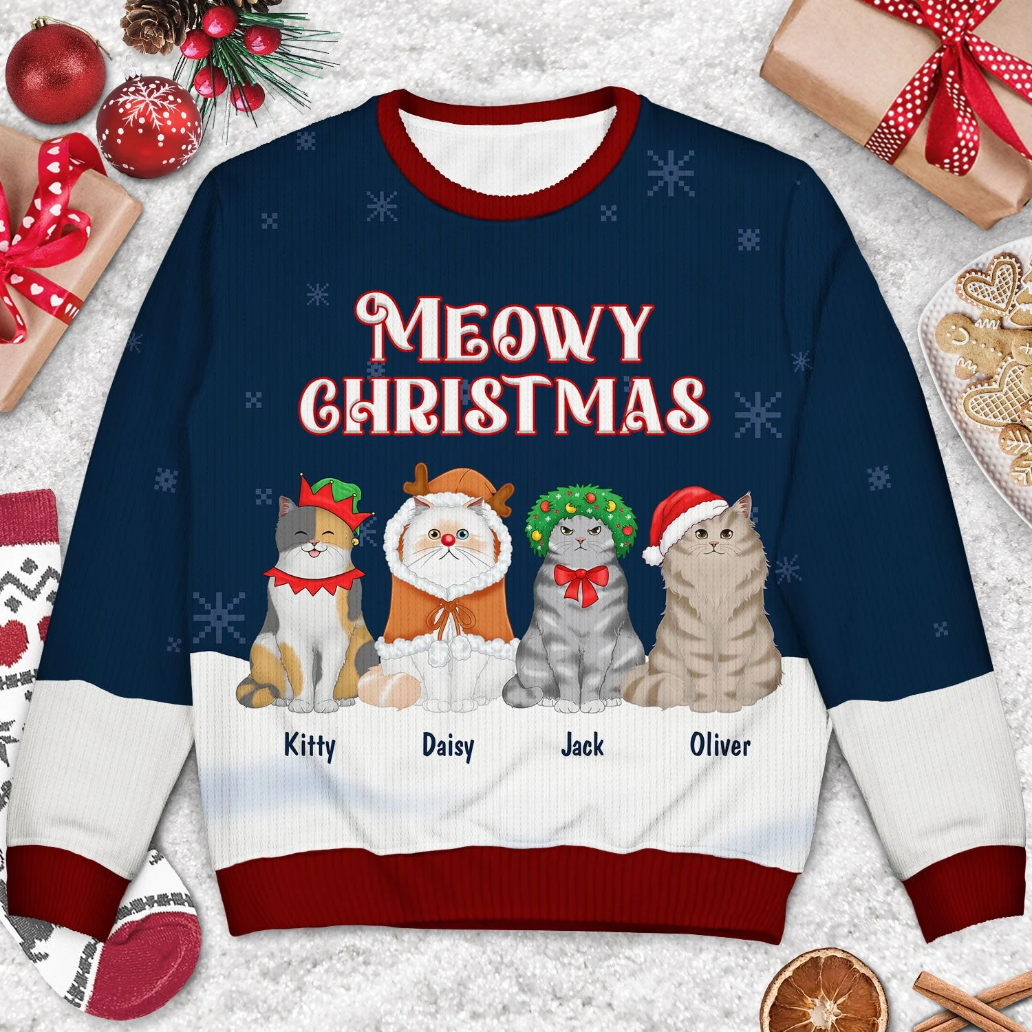 Meowy Catmas - Gift For Cat Lovers - Personalized Unisex Ugly Sweater - Image 3