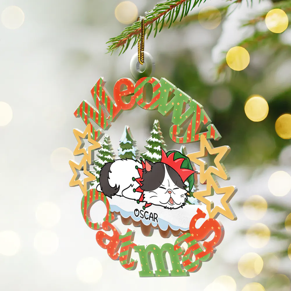Meowy Catmas Lying Cat - Personalized Cutout Acrylic Ornament - Image 2
