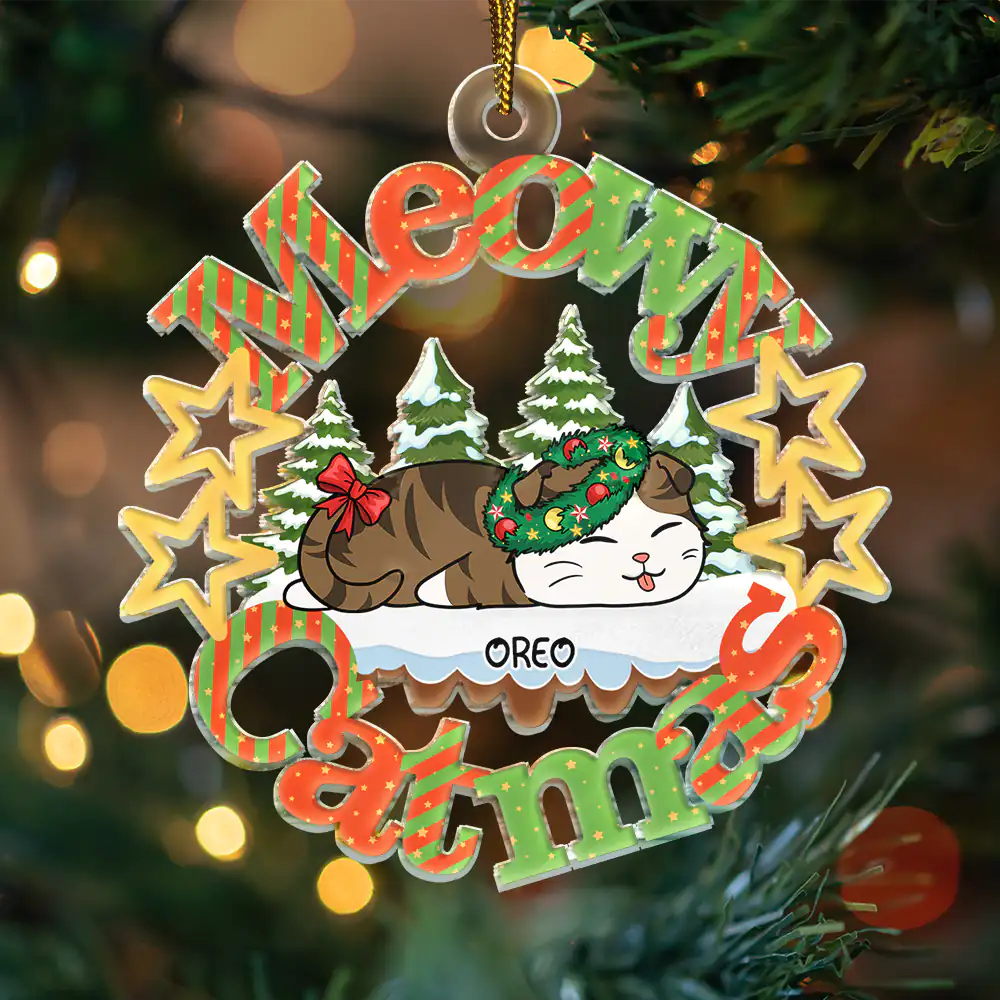 Meowy Catmas Lying Cat - Personalized Cutout Acrylic Ornament - Image 3