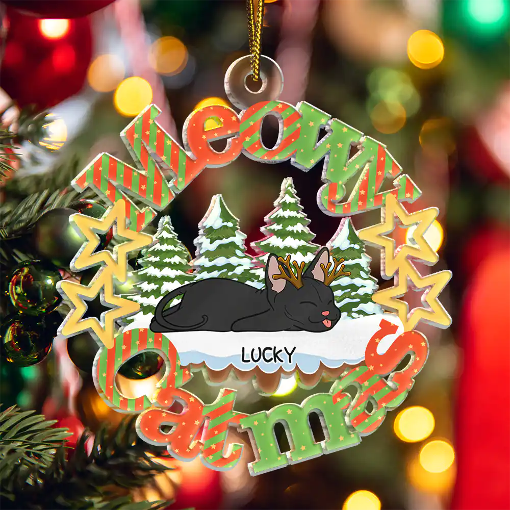 Meowy Catmas Lying Cat - Personalized Cutout Acrylic Ornament - Image 5