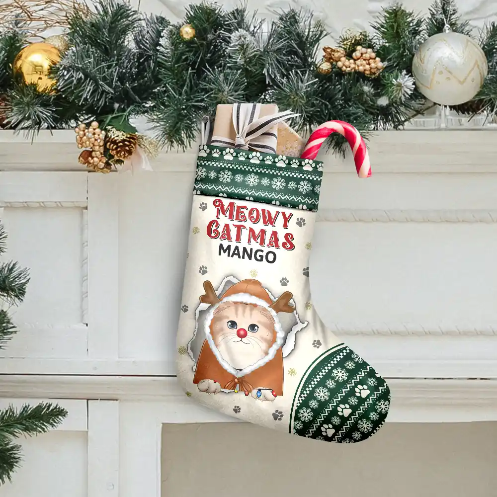 Meowy Catmas Merry Woofmas - Personalized Christmas Stocking - Image 2